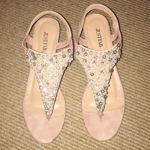 Blush colored wedge sandal